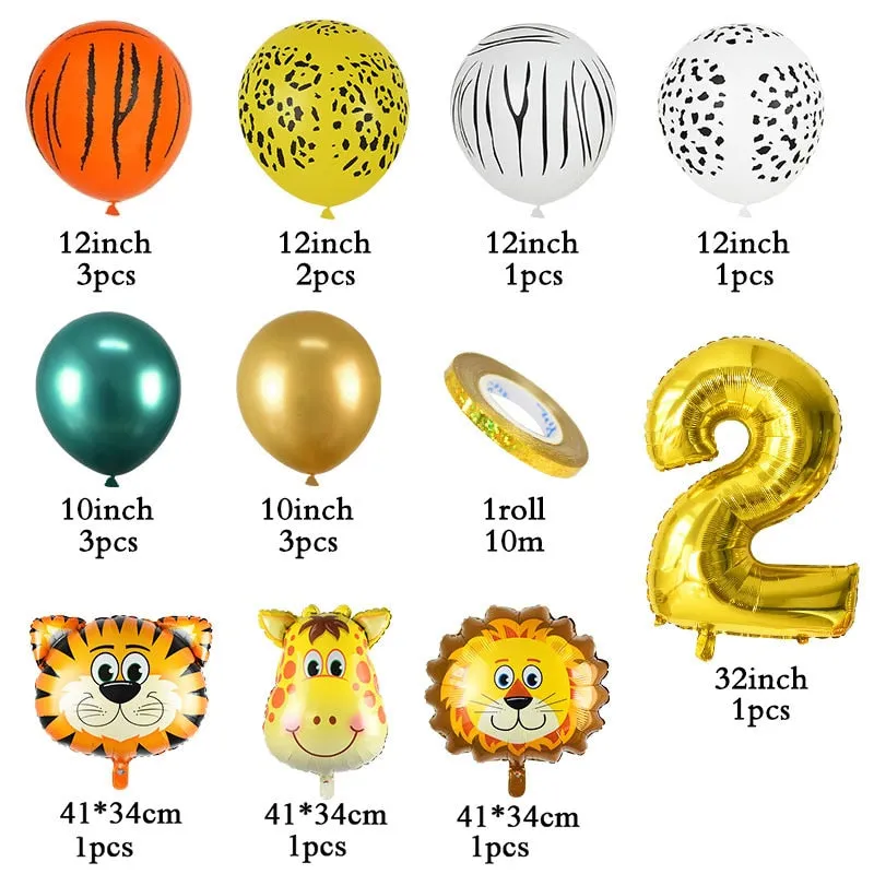 18Pcs Jungle Animal Balloons Set