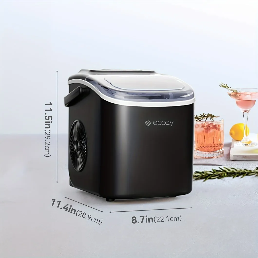 1pc Ecozy Portable Countertop Ice Maker - 9 Ice Cubes In 6 Minutes, 26 Lbs Daily Output, Self-Cleaning With Ice Bags, Scoop, And Basket For Kitchen, Office, Bar, Party