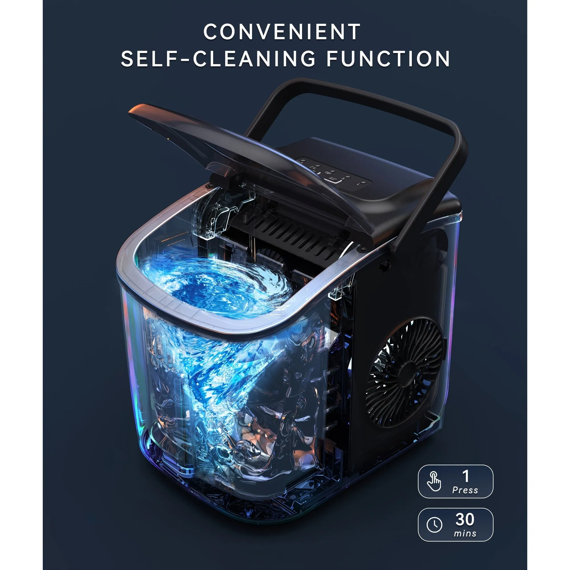 1pc Ecozy Portable Countertop Ice Maker - 9 Ice Cubes In 6 Minutes, 26 Lbs Daily Output, Self-Cleaning With Ice Bags, Scoop, And Basket For Kitchen, Office, Bar, Party