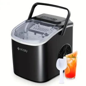 1pc Ecozy Portable Countertop Ice Maker - 9 Ice Cubes In 6 Minutes, 26 Lbs Daily Output, Self-Cleaning With Ice Bags, Scoop, And Basket For Kitchen, Office, Bar, Party