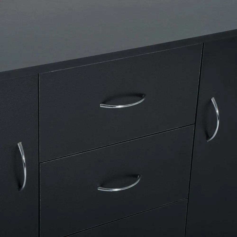 2 Door 4 Drawer Cabinet Storage Unit Free Standing Cupboard Chest Organizer Solid Wood (Black) |