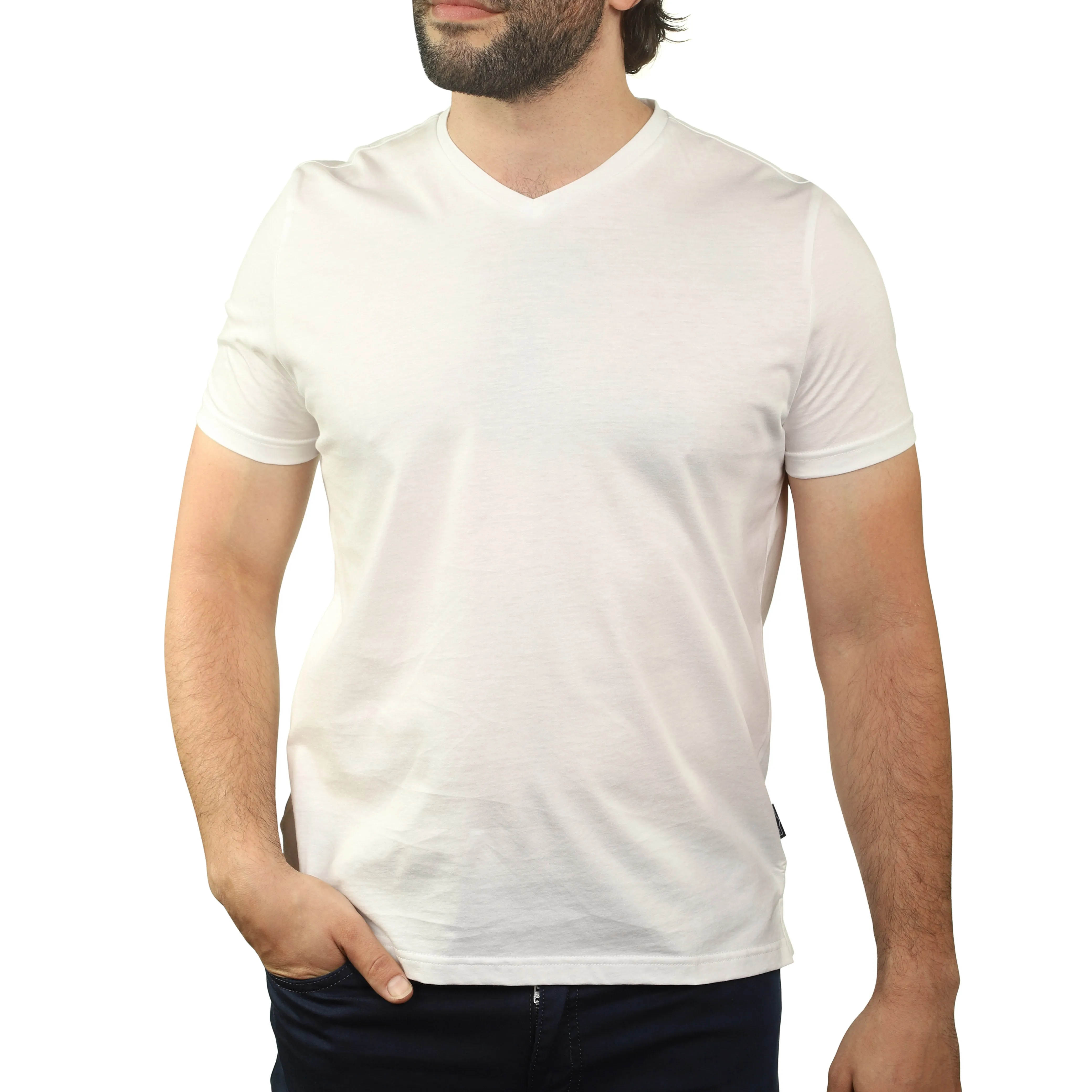 7 Downie St. - White Mercerized Cotton V-Neck T-Shirt