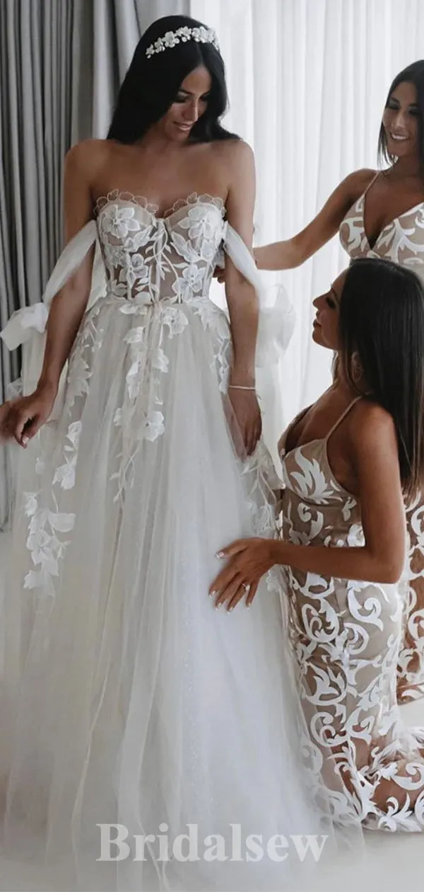A-line Unique Elegant Lace New Garden Vintage Dream Beach Long Wedding Dresses WD532