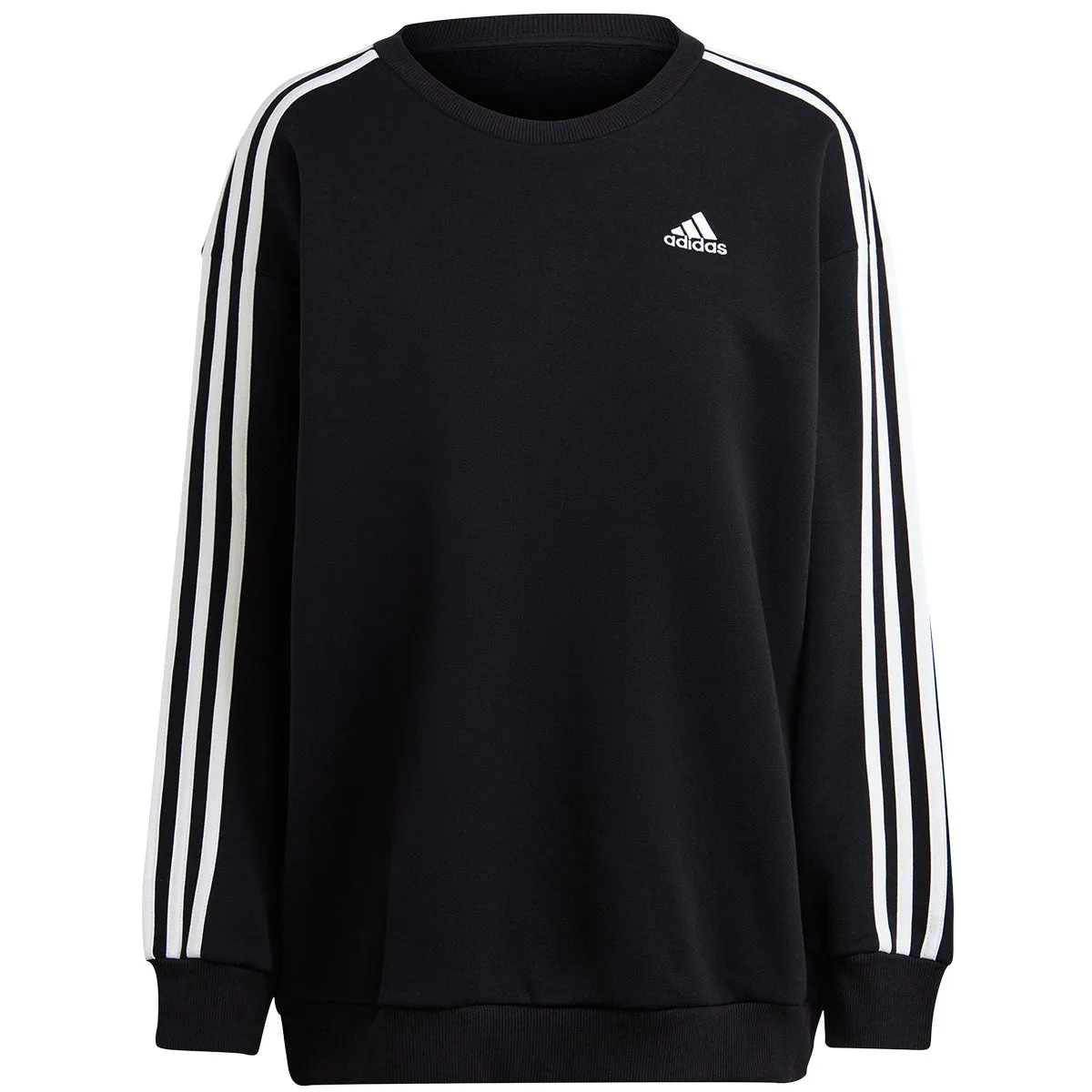 adidas 3 Stripe Fleece Oversized Sweat Top - Womens - Black/White