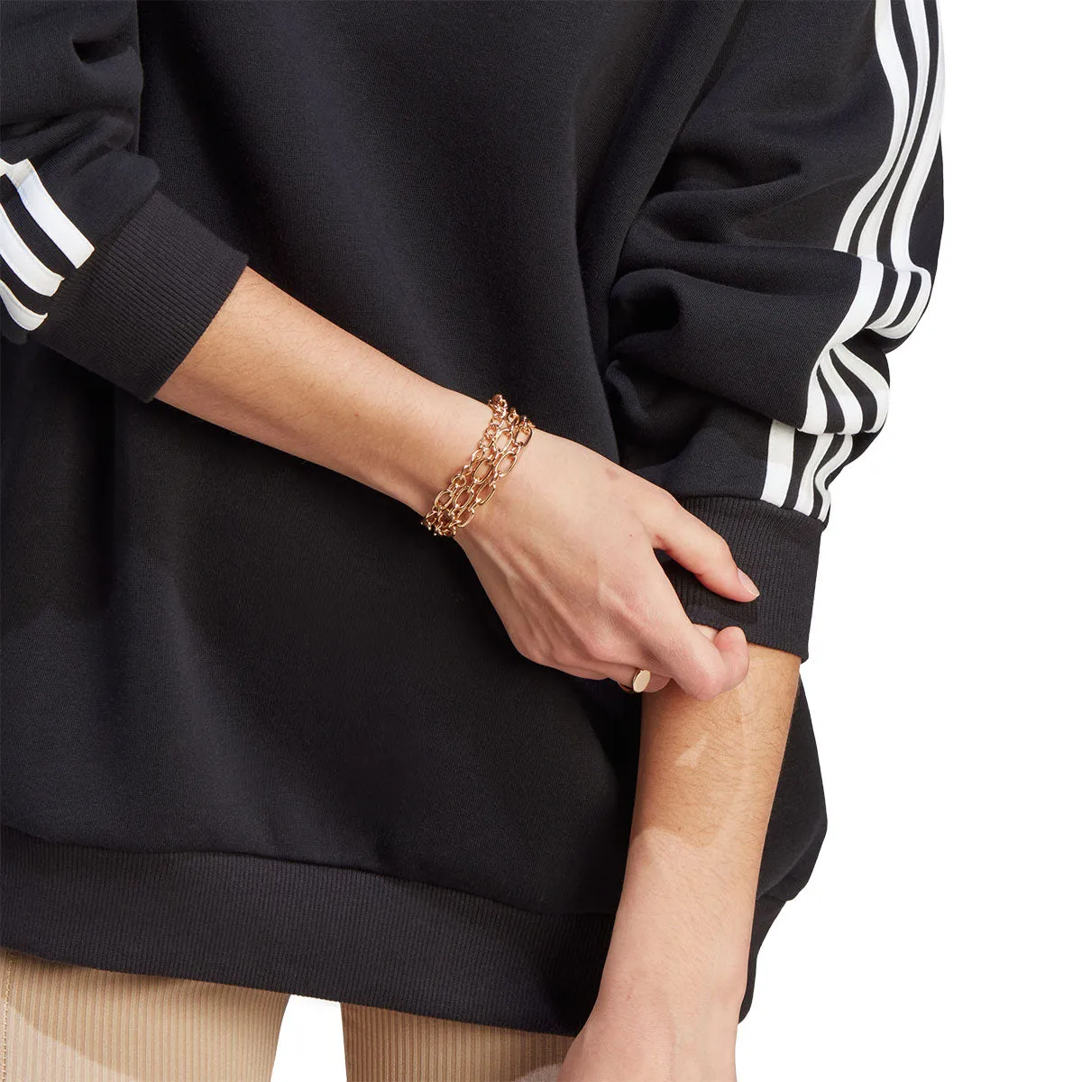 adidas 3 Stripe Fleece Oversized Sweat Top - Womens - Black/White