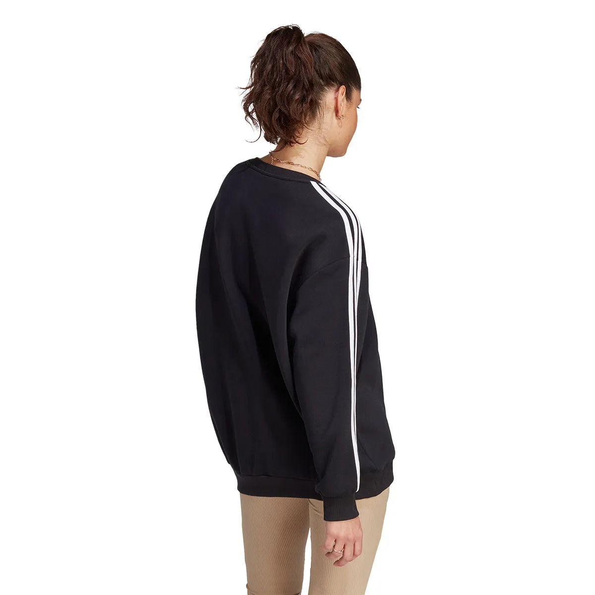 adidas 3 Stripe Fleece Oversized Sweat Top - Womens - Black/White