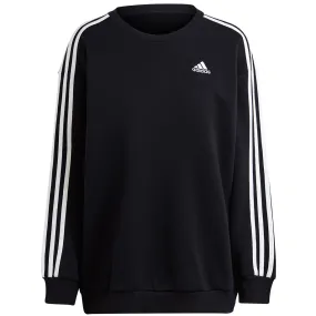 adidas 3 Stripe Fleece Oversized Sweat Top - Womens - Black/White