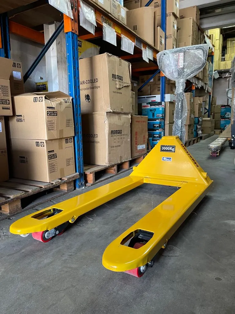 Aiko 3 Ton Pallet Truck 550x1150x85mm Double Pu Yellow Hand | Model : PT-CBY3P-550-2