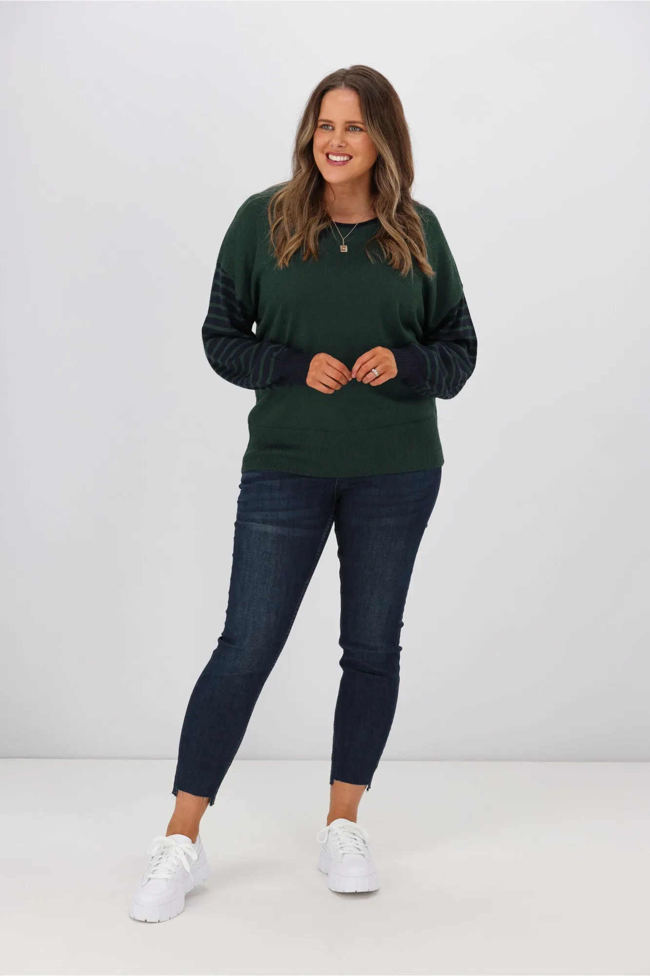 Alpine by Shine On Mathias Merino Striped Sleeve Top Forest Ink