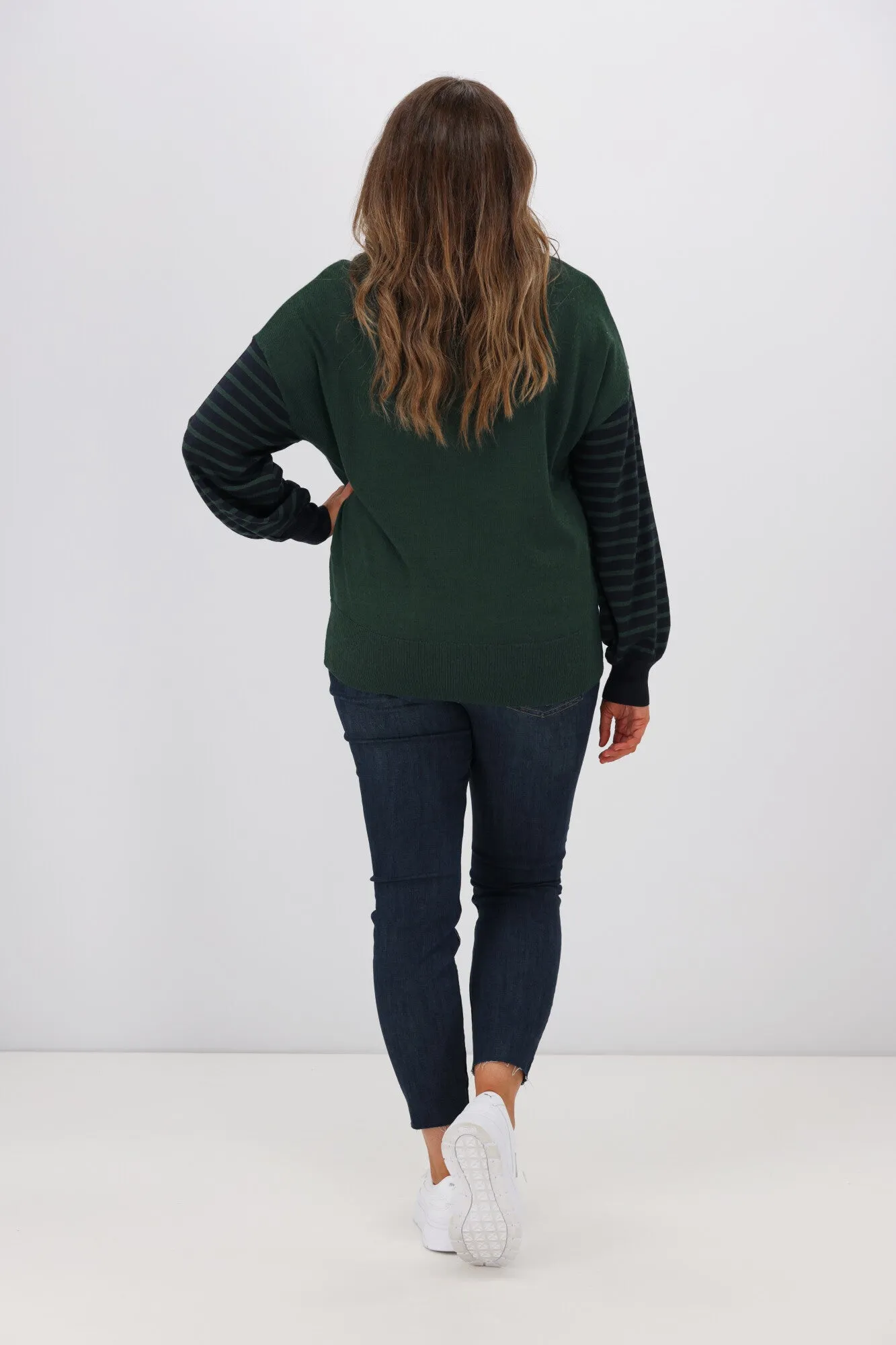 Alpine by Shine On Mathias Merino Striped Sleeve Top Forest Ink
