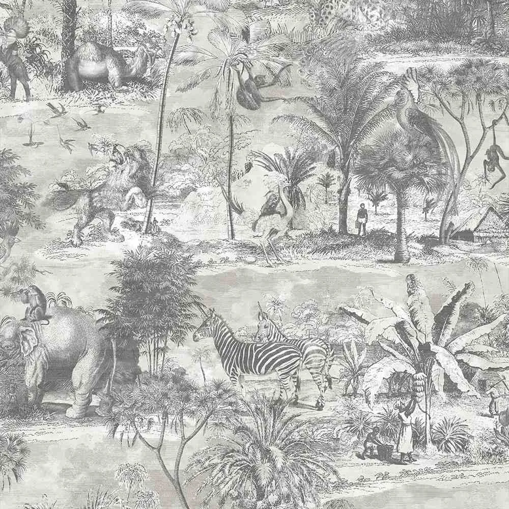 Animal Islands Wallpaper - Muted Grey - Brand Mckenzie