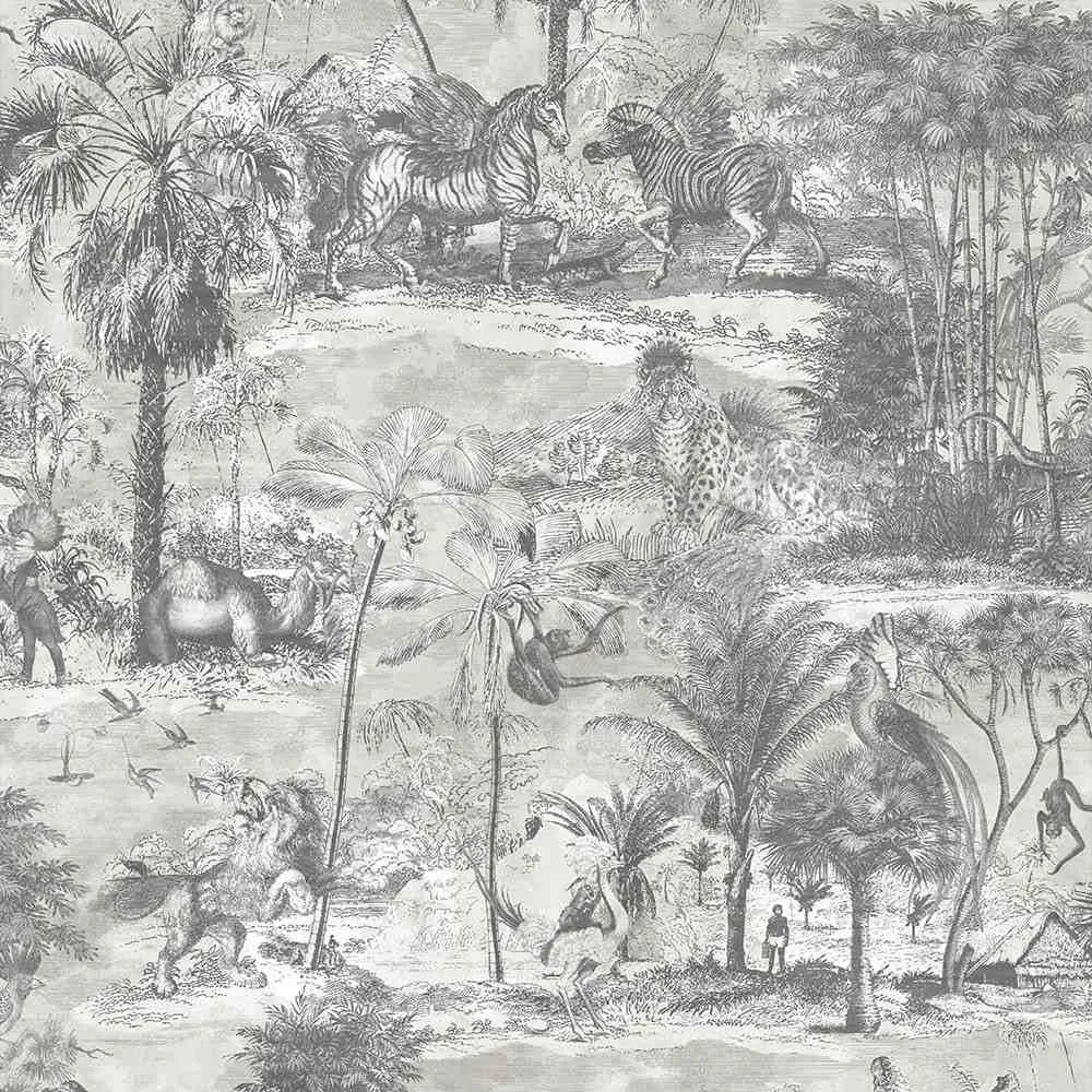 Animal Islands Wallpaper - Muted Grey - Brand Mckenzie