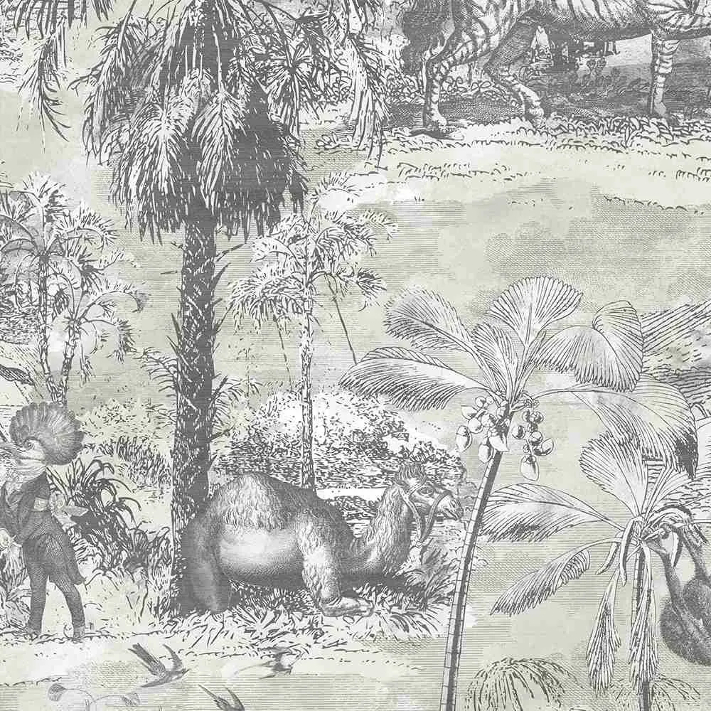 Animal Islands Wallpaper - Muted Grey - Brand Mckenzie