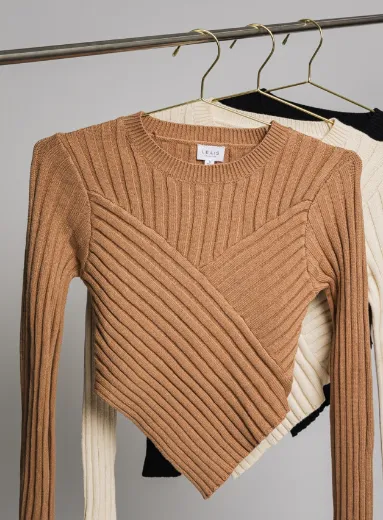 Asymmetrical Tan Sweater by Lelis with Scarf Hem