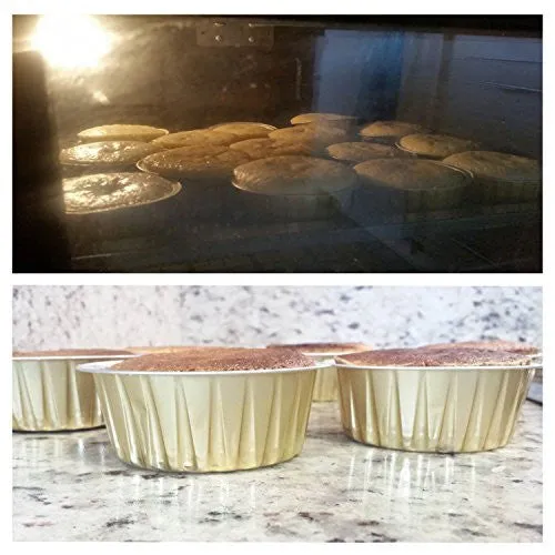 B8K 125 mililiters Eco-Friendly Aluminum Foil Baking Cups with Plastic Lid plus 10 Recipes Electronic Book, 100 Pieces Package. Perfect for Mini Dishes Preparation. Food Safe 100% Recyclable