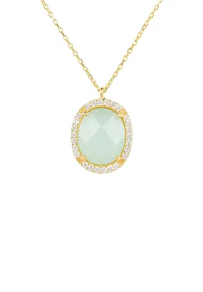 Beatrice Oval Gemstone Pendant Necklace Gold Aqua Chalcedony