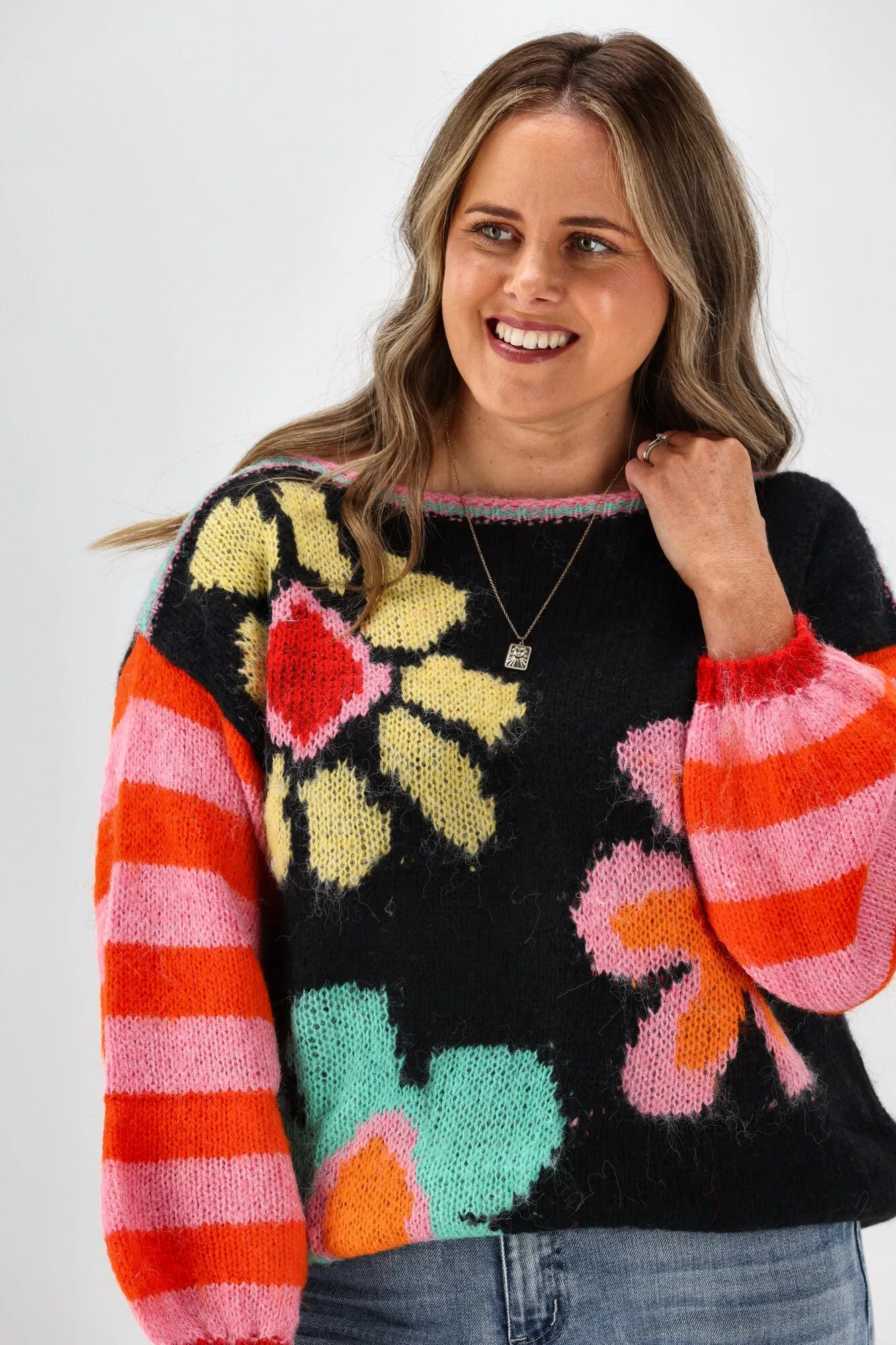 Boho Australia Danyal Knit Top Black Multi