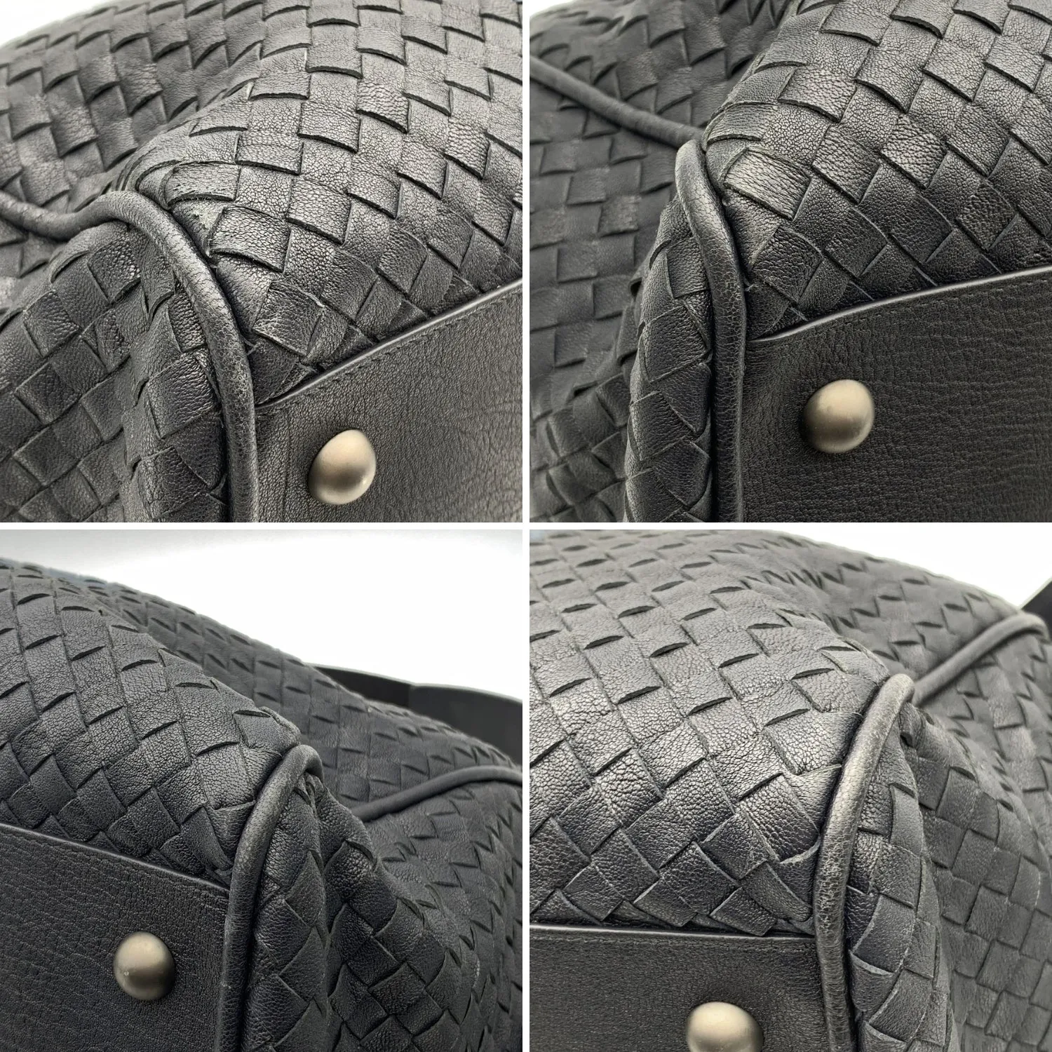 Bottega Veneta Black Blue Intrecciato Leather Duffel Bag with Strap