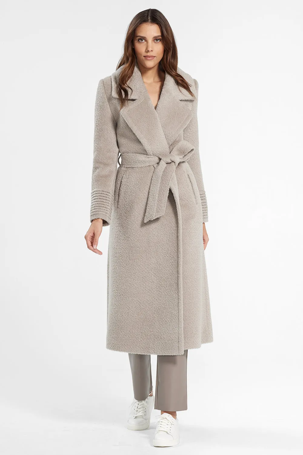 Bouclé Alpaca Long Notched Collar Wrap Coat