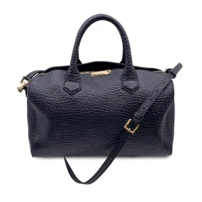Burberry Black Pebbled Leather Handbag Boston Bag with Strap