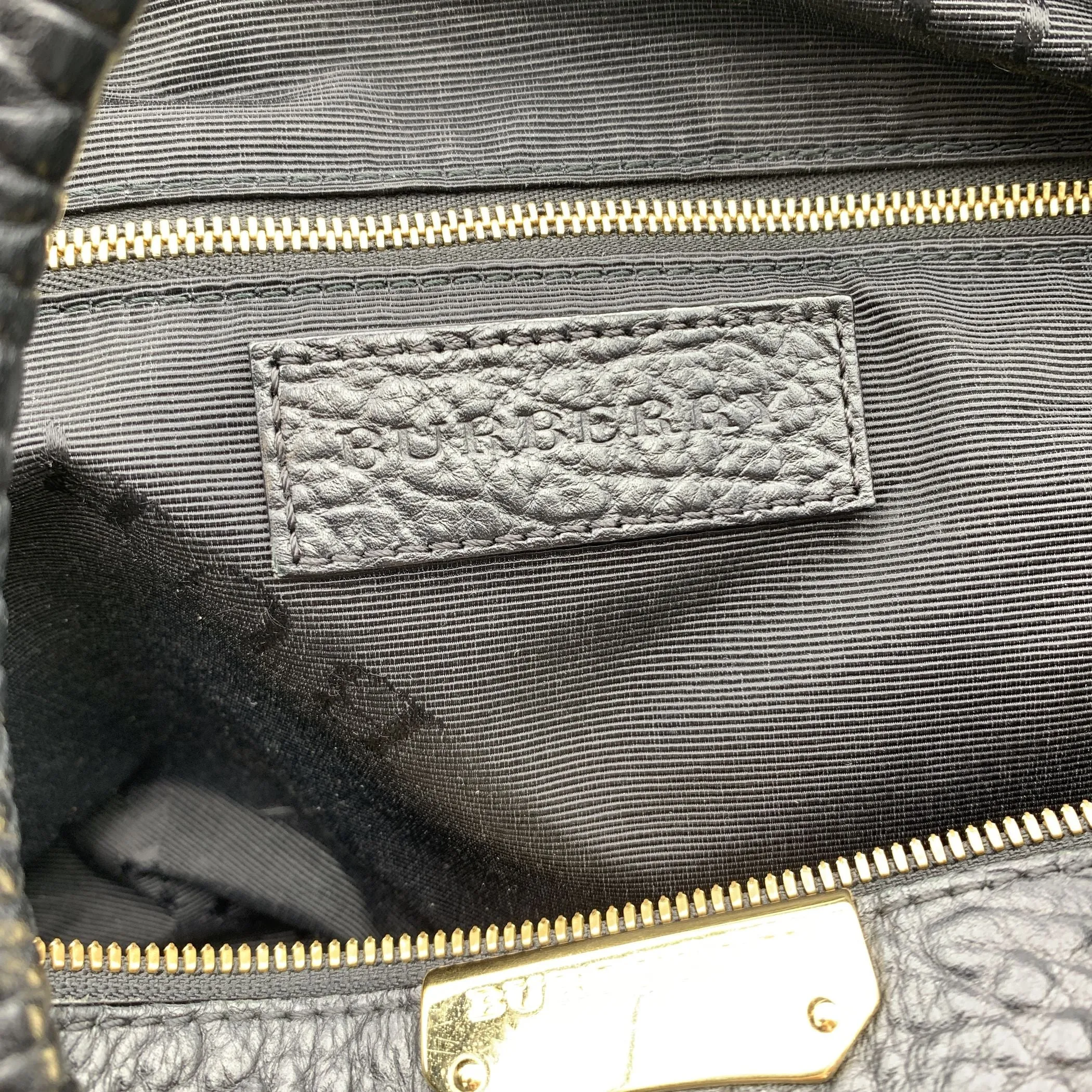 Burberry Black Pebbled Leather Handbag Boston Bag with Strap