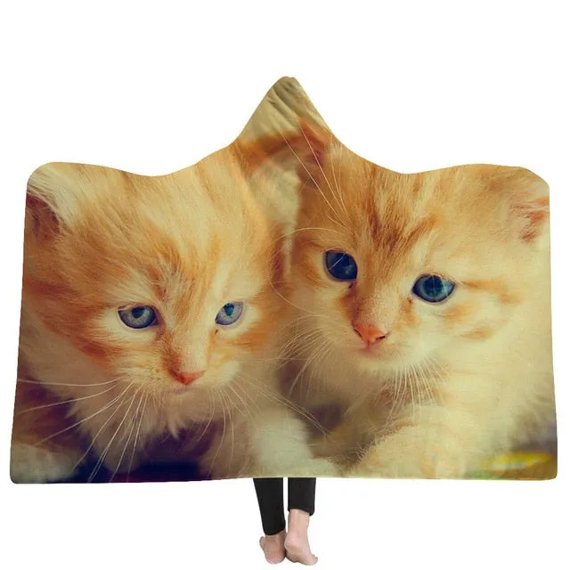 Cat and Dog Hooded Blanket