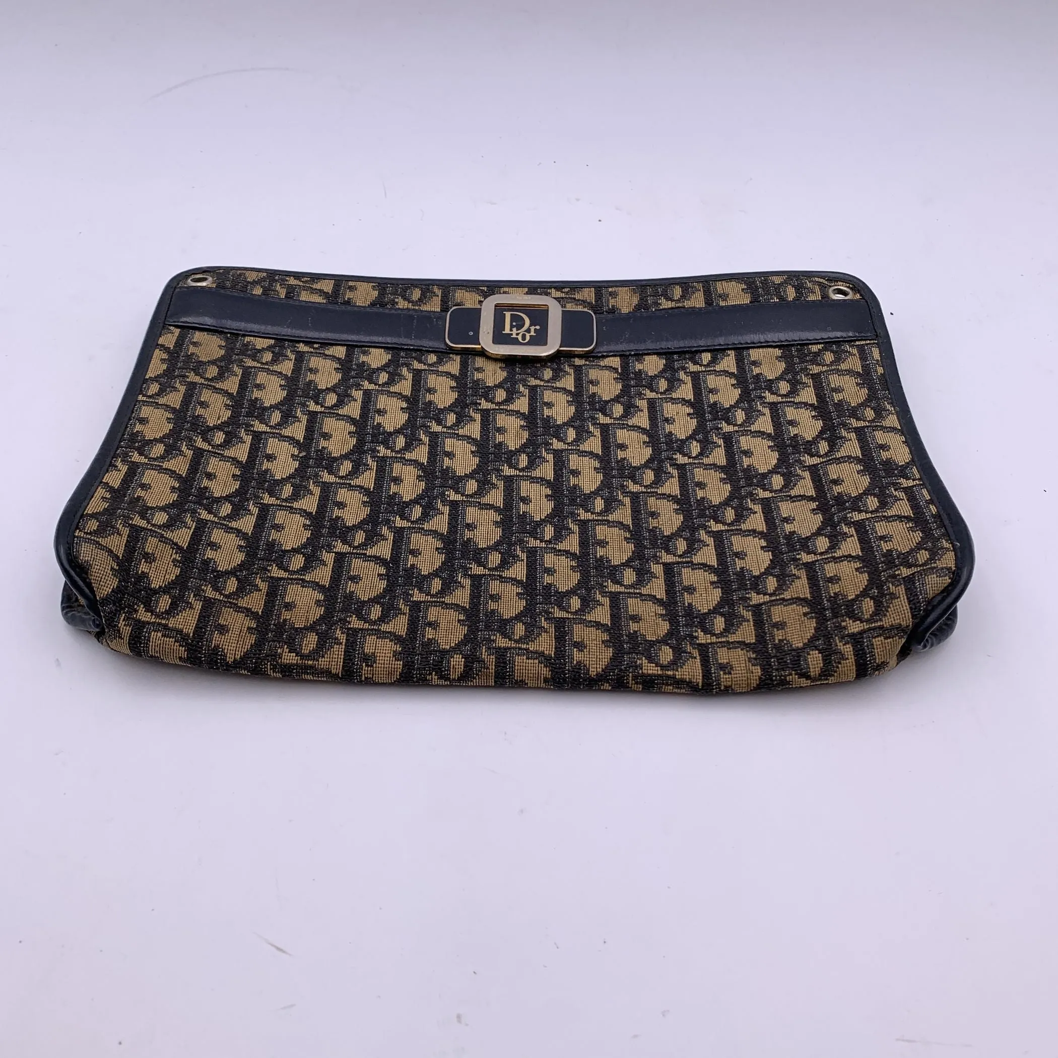 Christian Dior Vintage Blue Oblique Monogram Pochette Bag Defects