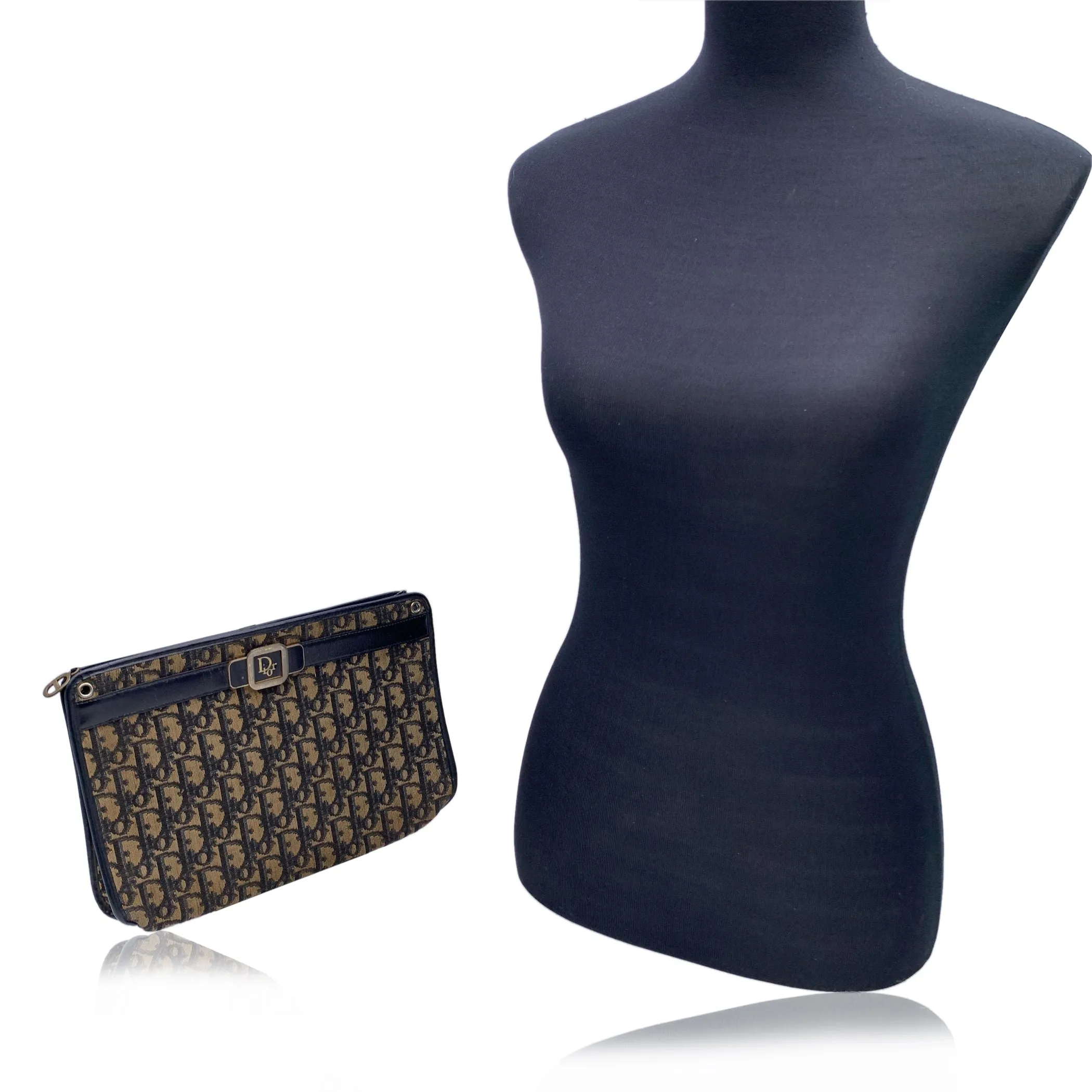 Christian Dior Vintage Blue Oblique Monogram Pochette Bag Defects