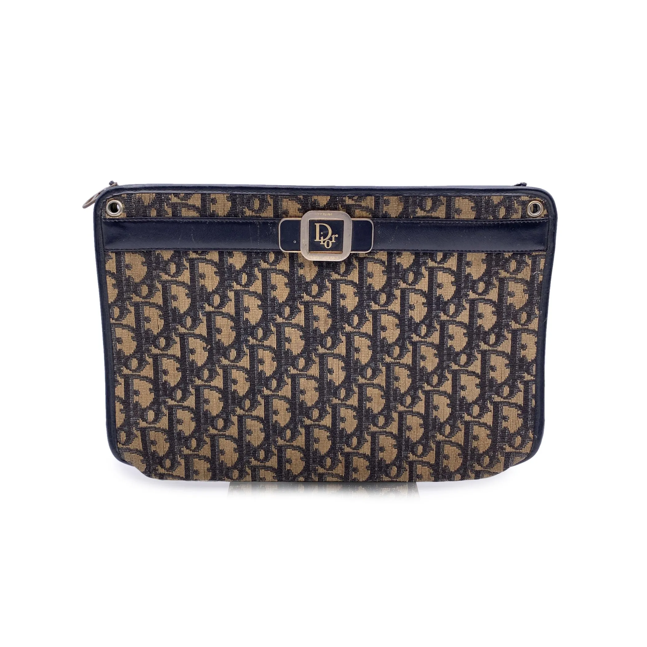 Christian Dior Vintage Blue Oblique Monogram Pochette Bag Defects