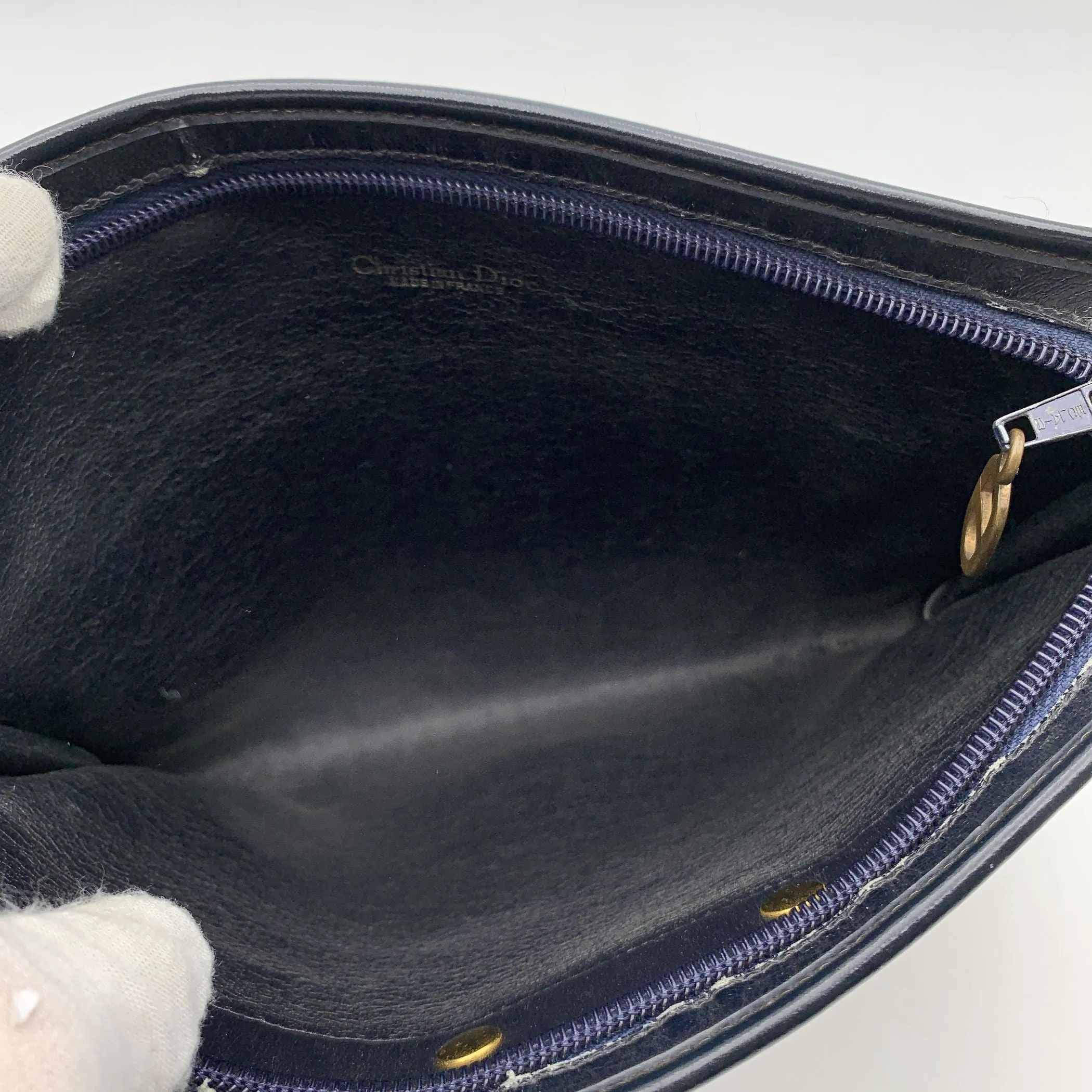 Christian Dior Vintage Blue Oblique Monogram Pochette Bag Defects