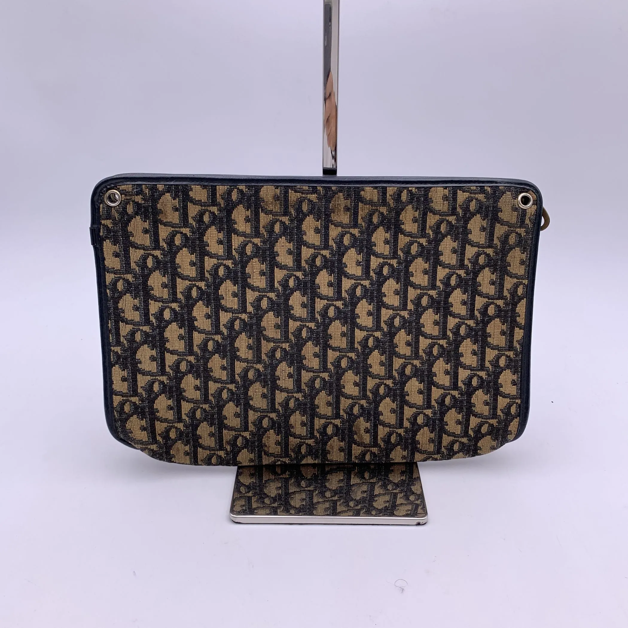 Christian Dior Vintage Blue Oblique Monogram Pochette Bag Defects