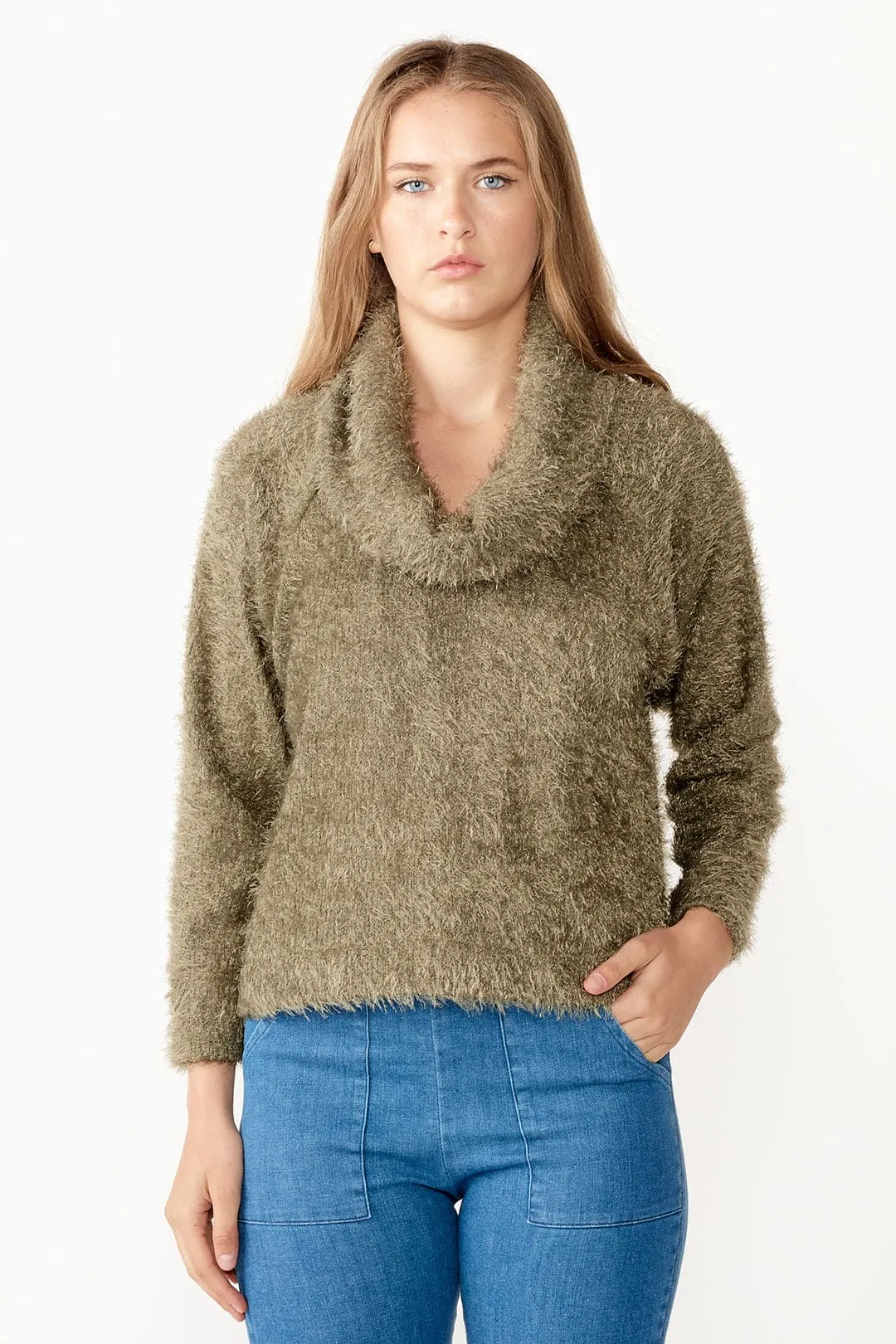 Cropped Cowl Neck Sweater