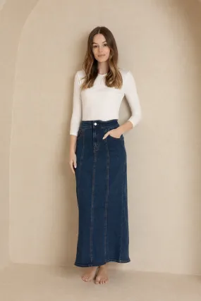 Dark Blue Back Slit Denim Skirt