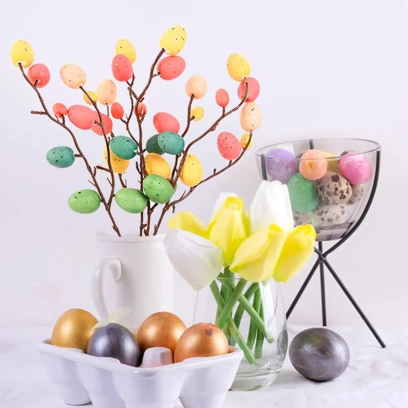 Easter Egg Tree Branch Colorful Painting Foam Egg Flower