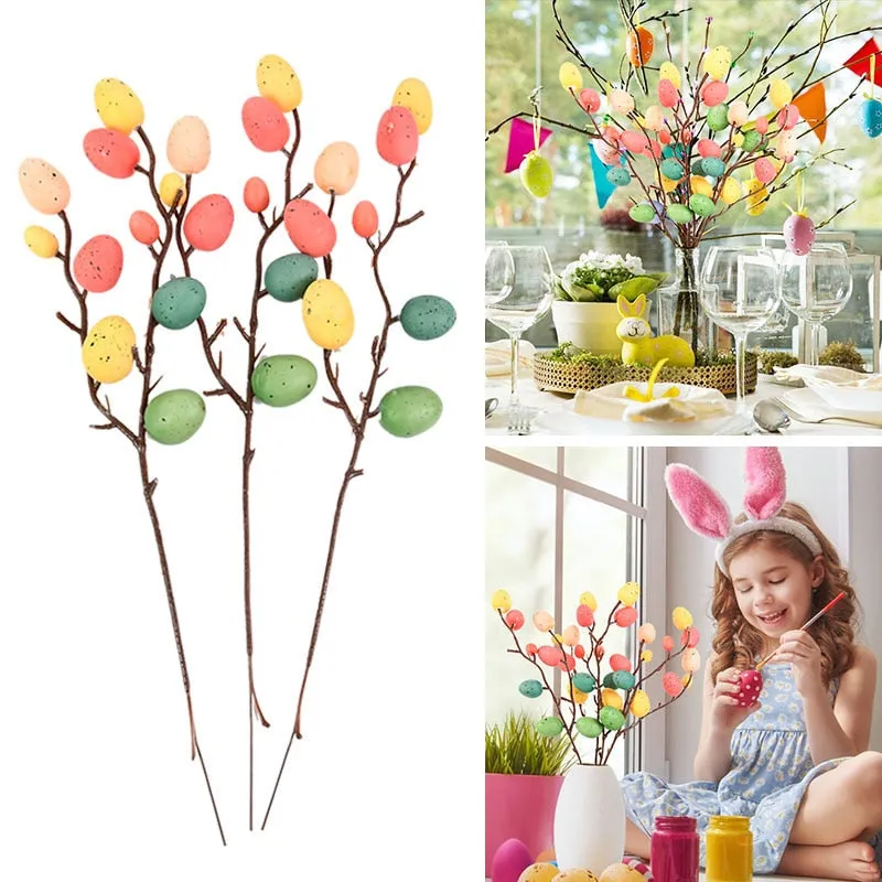 Easter Egg Tree Branch Colorful Painting Foam Egg Flower