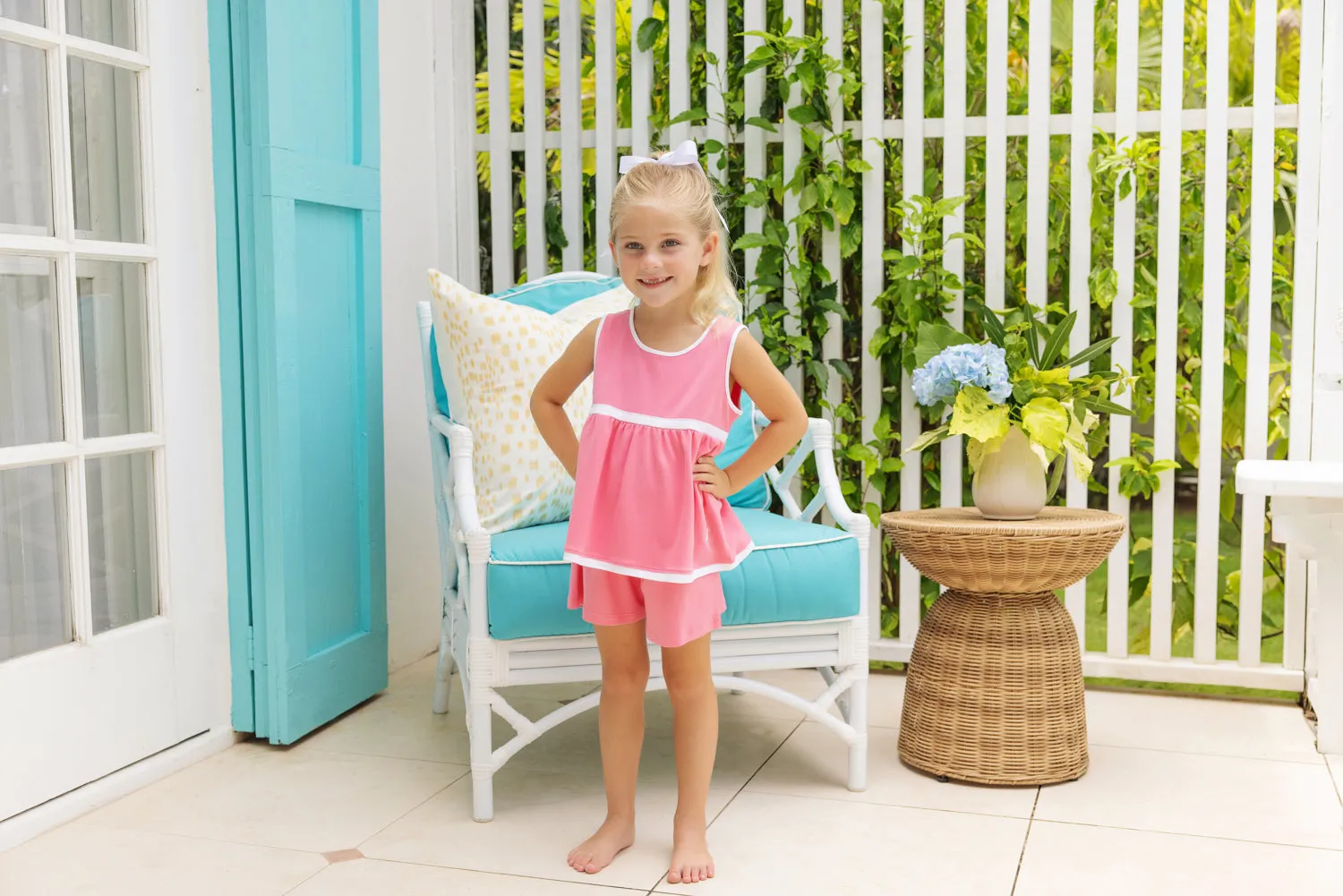 Eliza's Little Set (with shorts) - Hamptons Hot Pink with Worth Avenue White & Worth Avenue White Stork