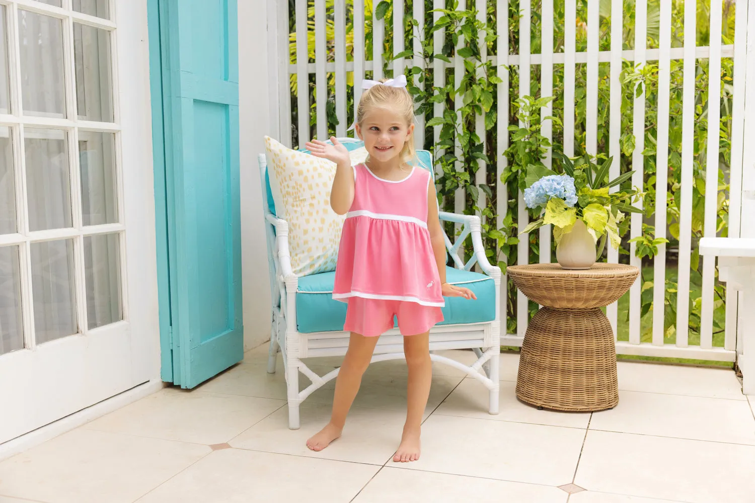 Eliza's Little Set (with shorts) - Hamptons Hot Pink with Worth Avenue White & Worth Avenue White Stork