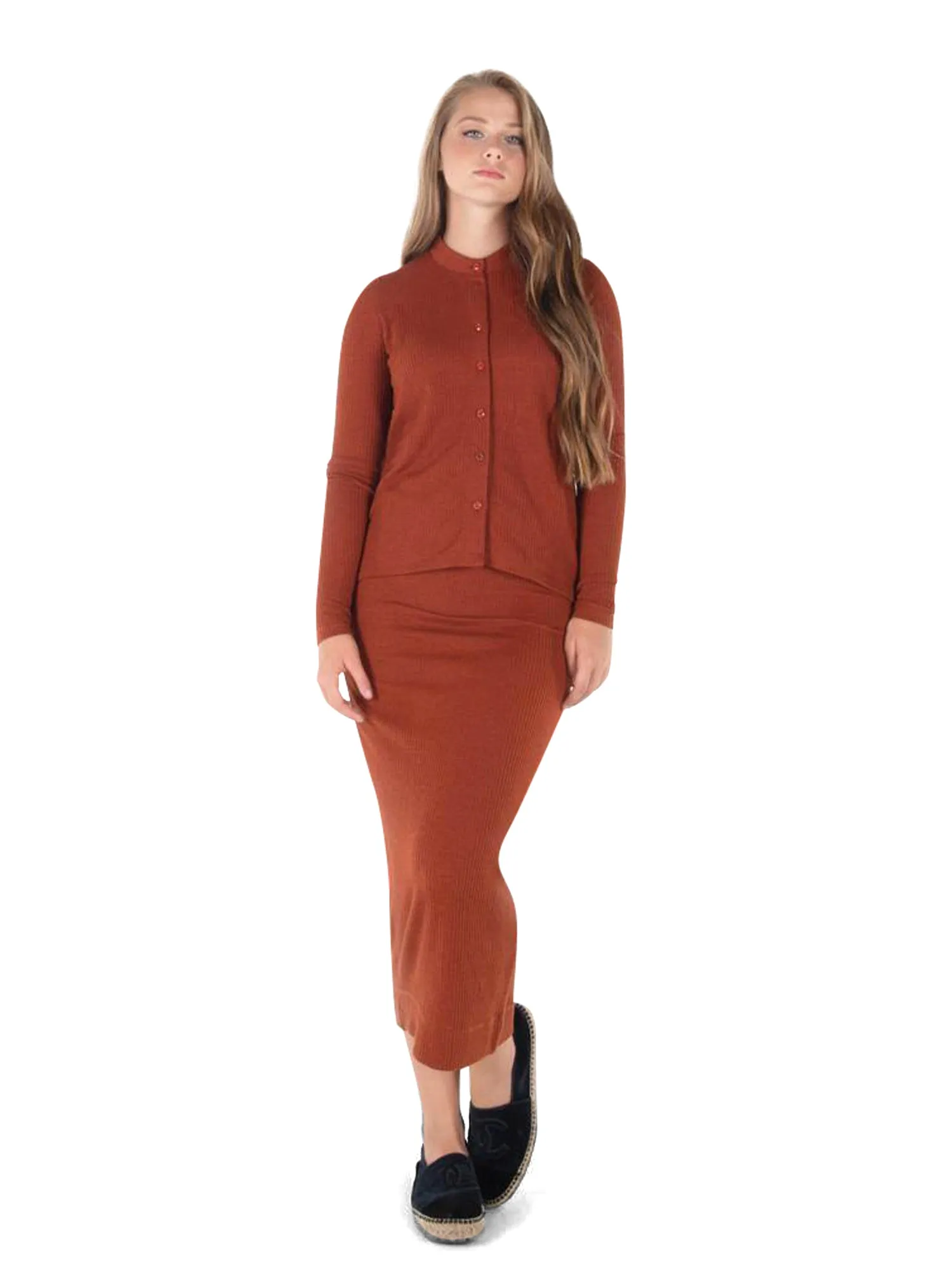 Ginger Knit Button Orange Sweater