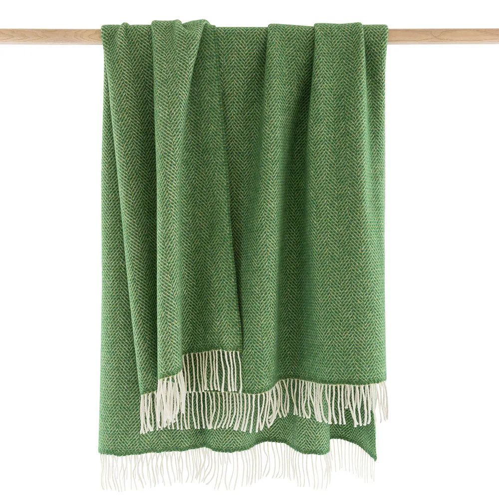 Green Herringbone Merino & Cashmere Blanket
