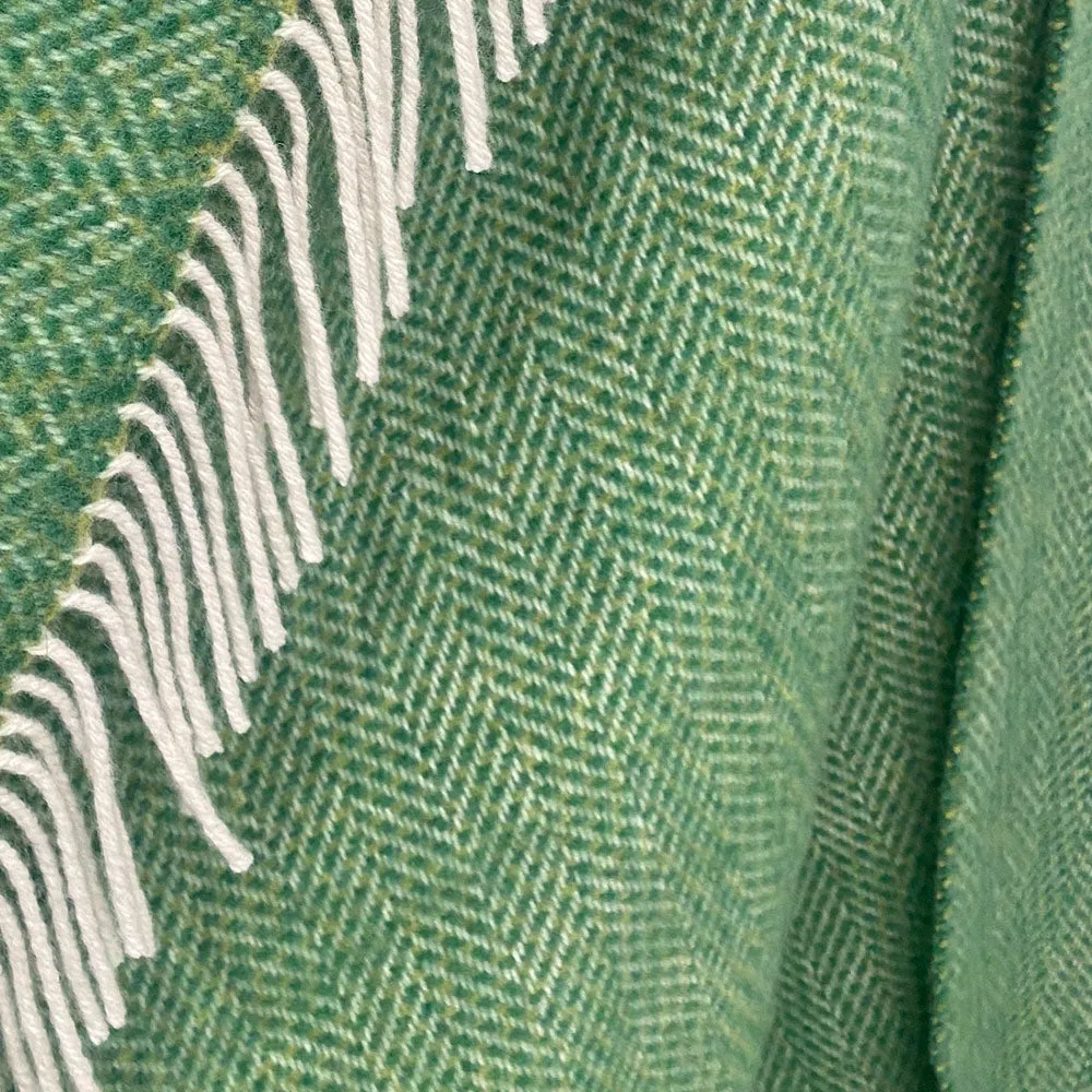Green Herringbone Merino & Cashmere Blanket