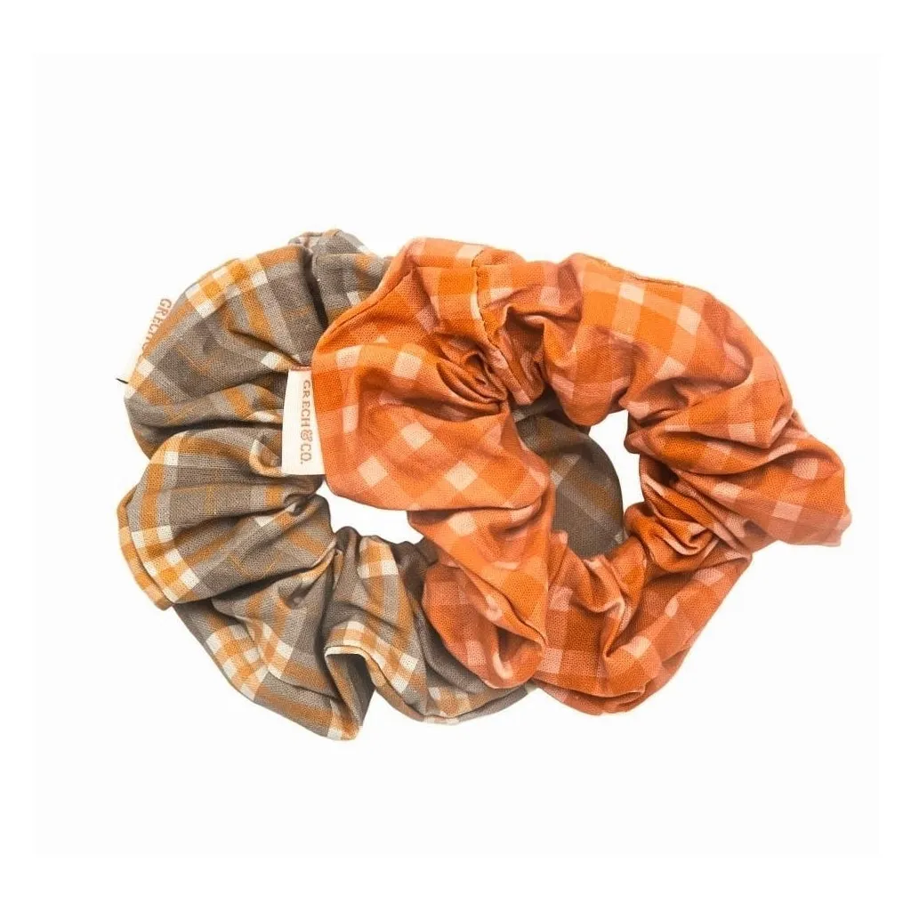 Hair Scrunchie set of 2 - Sunset Gingham   Storm Plaid