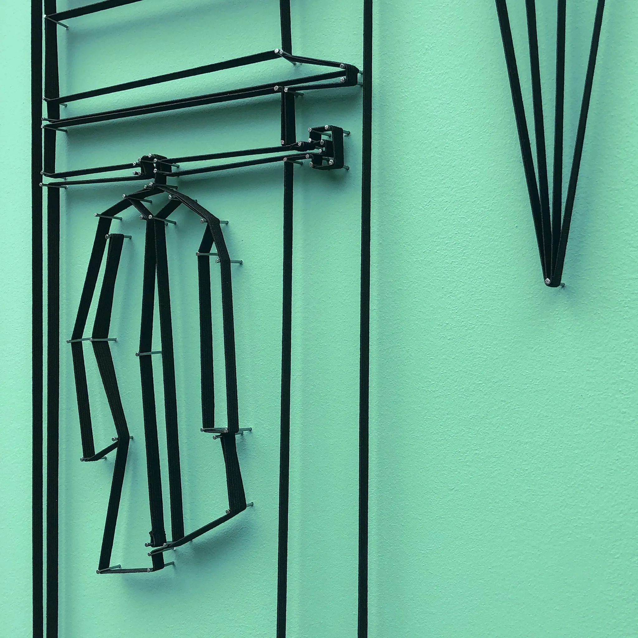 If You Can See It, You Can Find It - framed mini wardrobe elastic drawing V1 (green coat / black elastic)