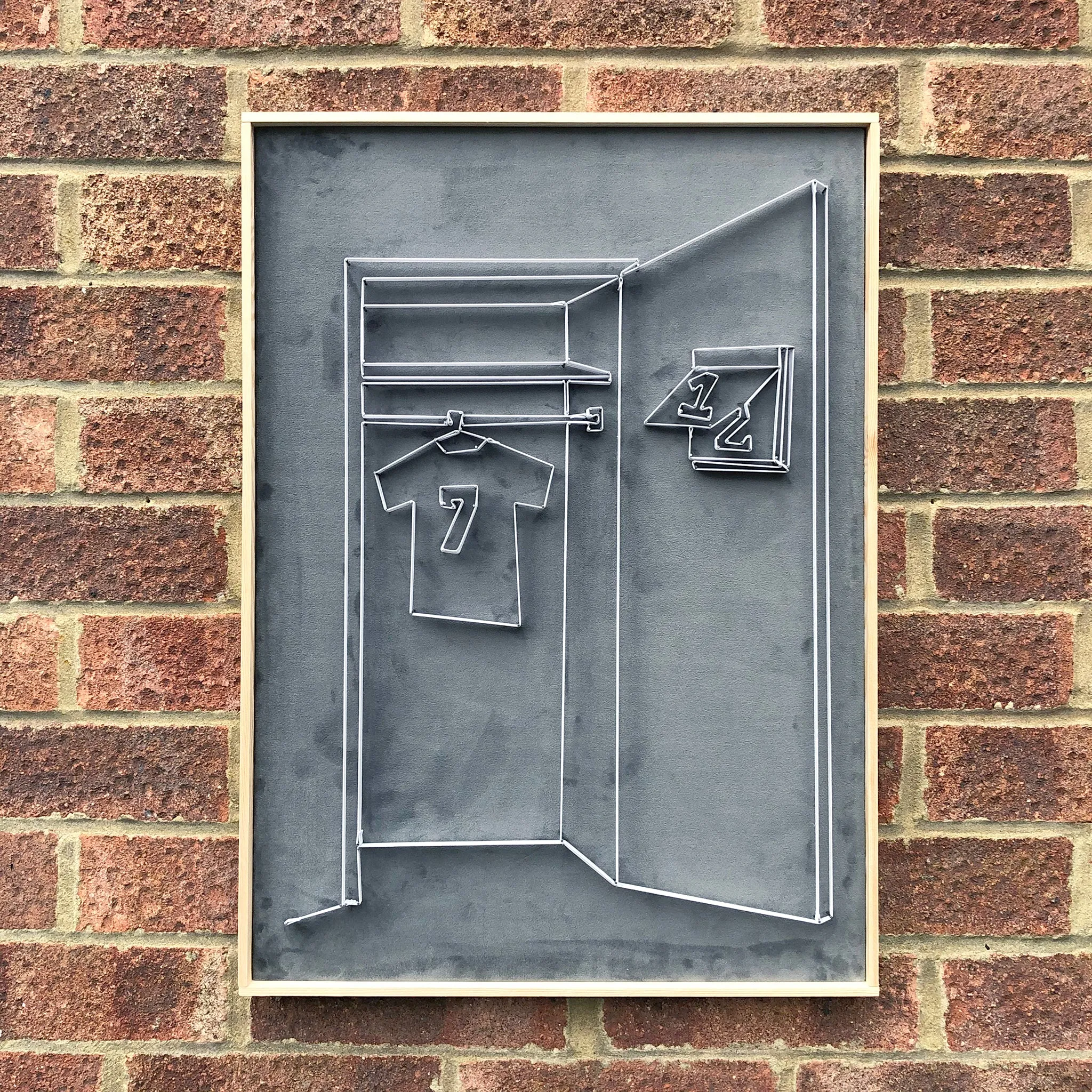 If You Can See It, You Can Find It - framed mini wardrobe elastic drawing V11 (slate velvet t-shirt / white elastic)