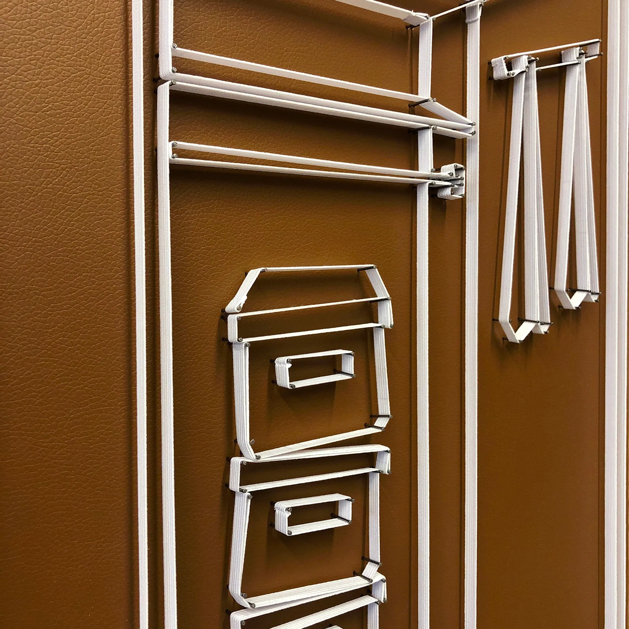 If You Can See It, You Can Find It - framed mini wardrobe elastic drawing V12 (tan faux leather boxes / white elastic)