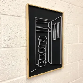 If You Can See It, You Can Find It - framed mini wardrobe elastic drawing V4 (black boxes  / white elastic)