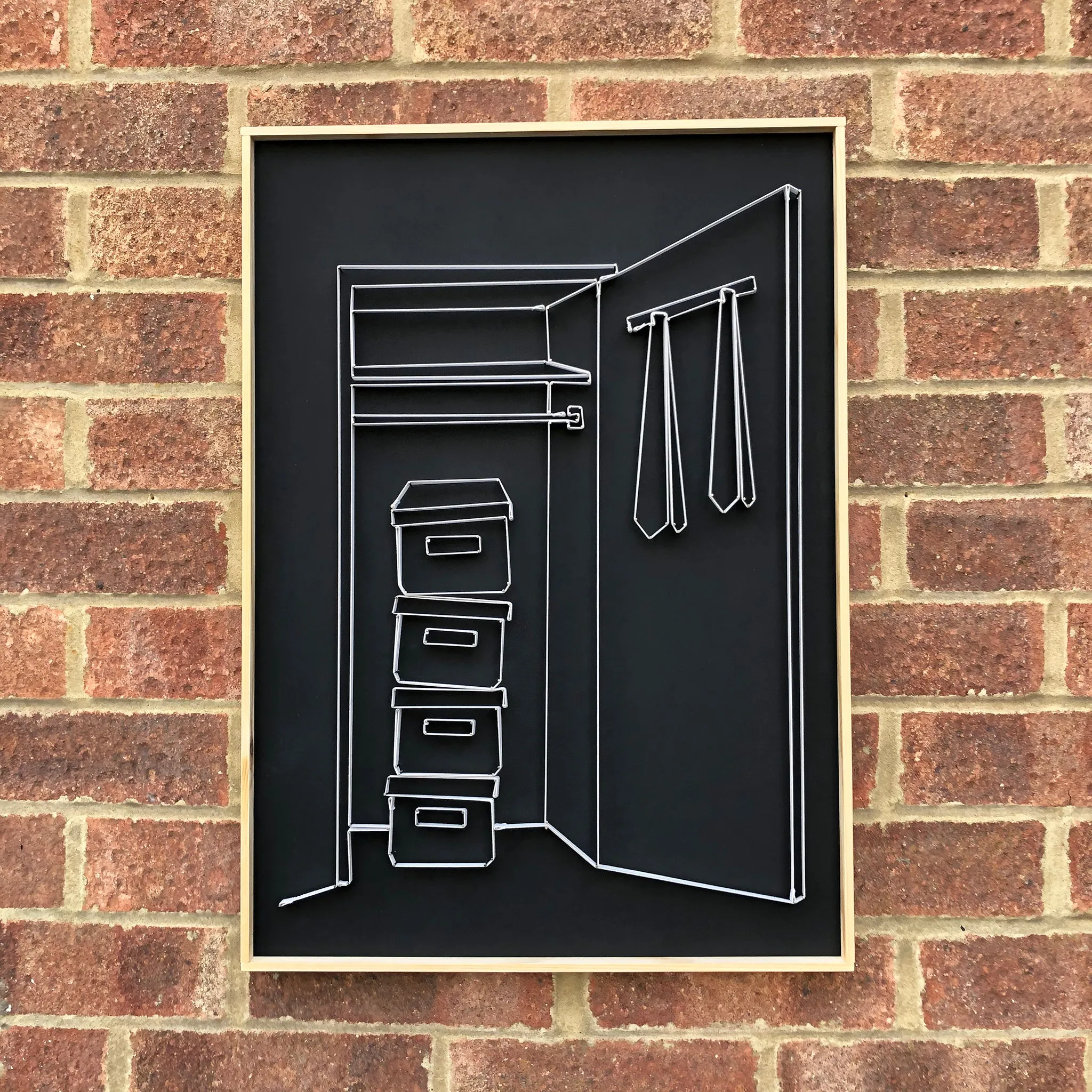 If You Can See It, You Can Find It - framed mini wardrobe elastic drawing V4 (black boxes  / white elastic)