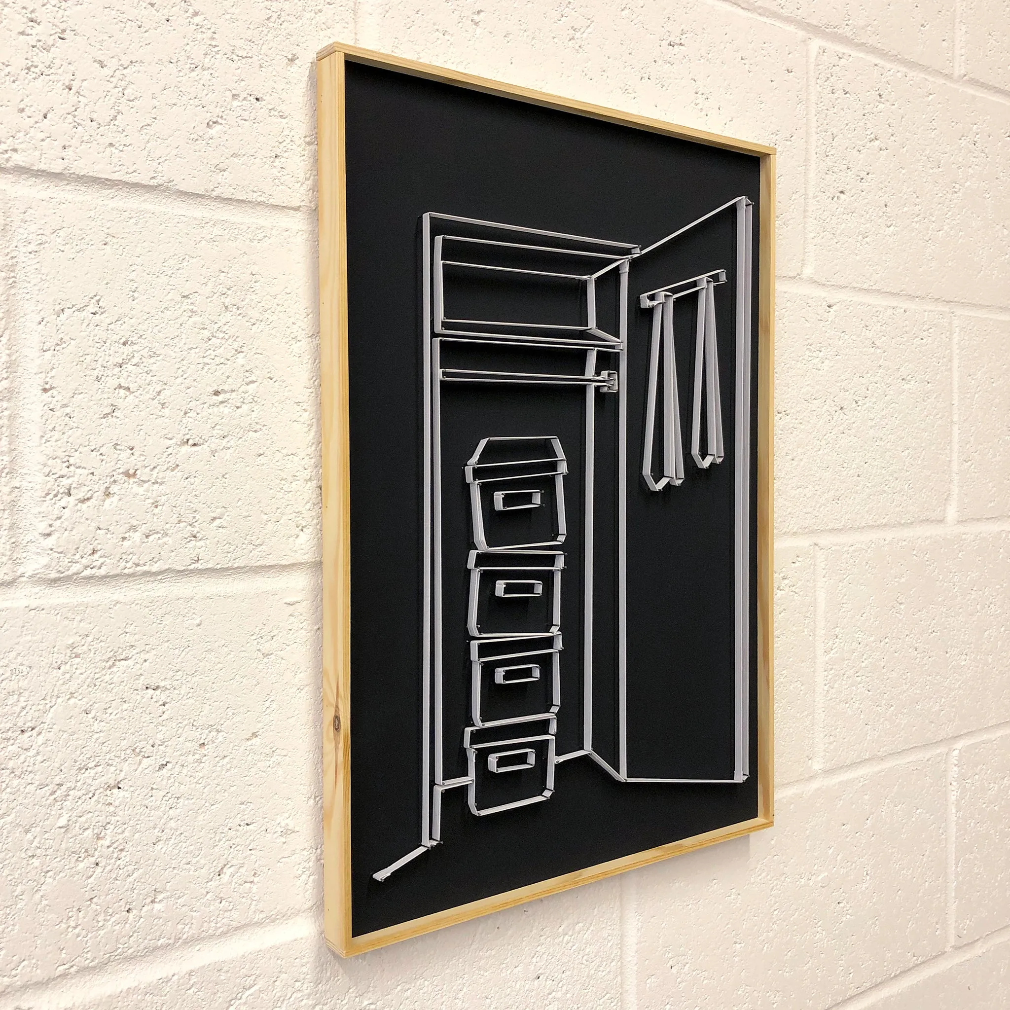 If You Can See It, You Can Find It - framed mini wardrobe elastic drawing V4 (black boxes  / white elastic)