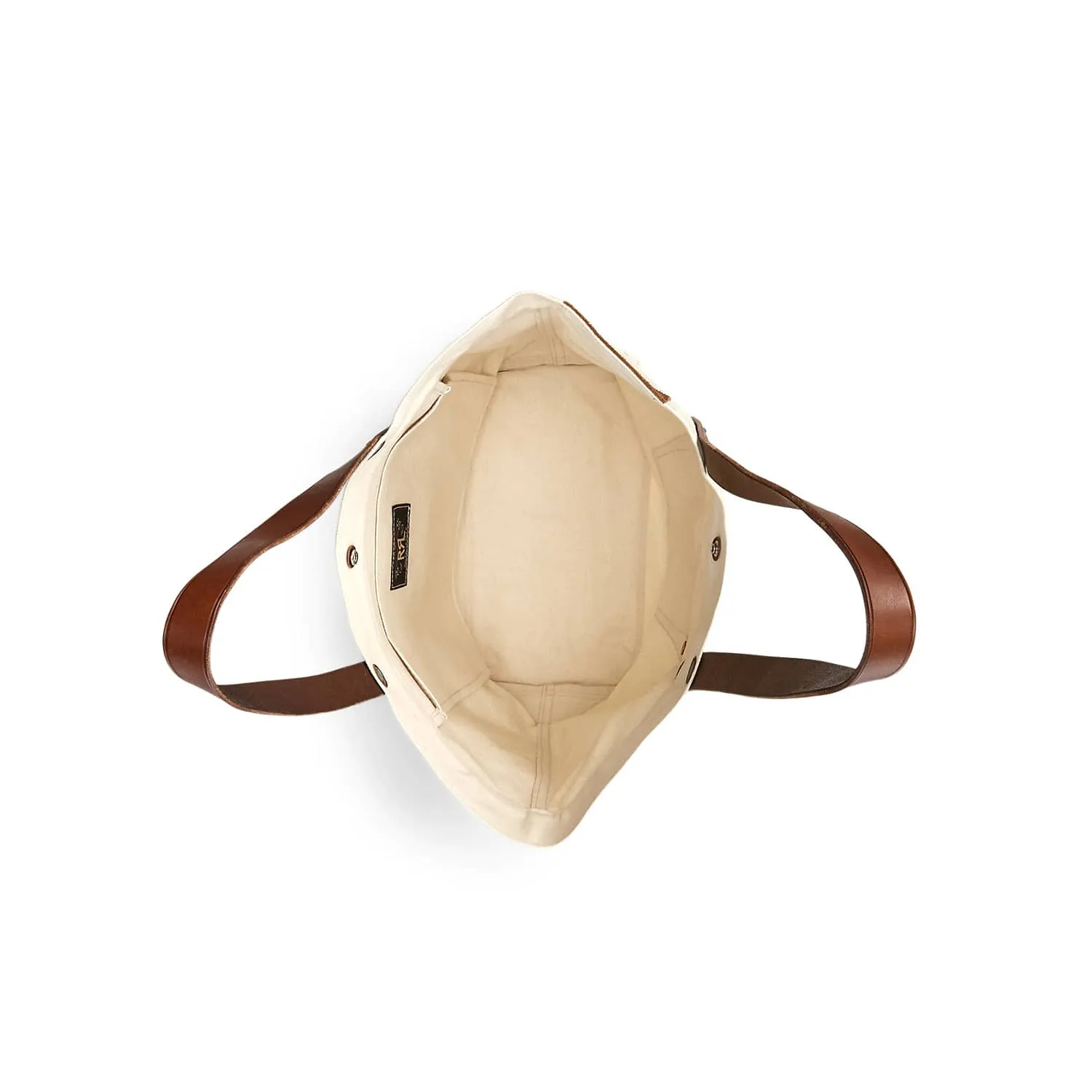 Leather-Trim Twill Tote Greige FINAL SALE