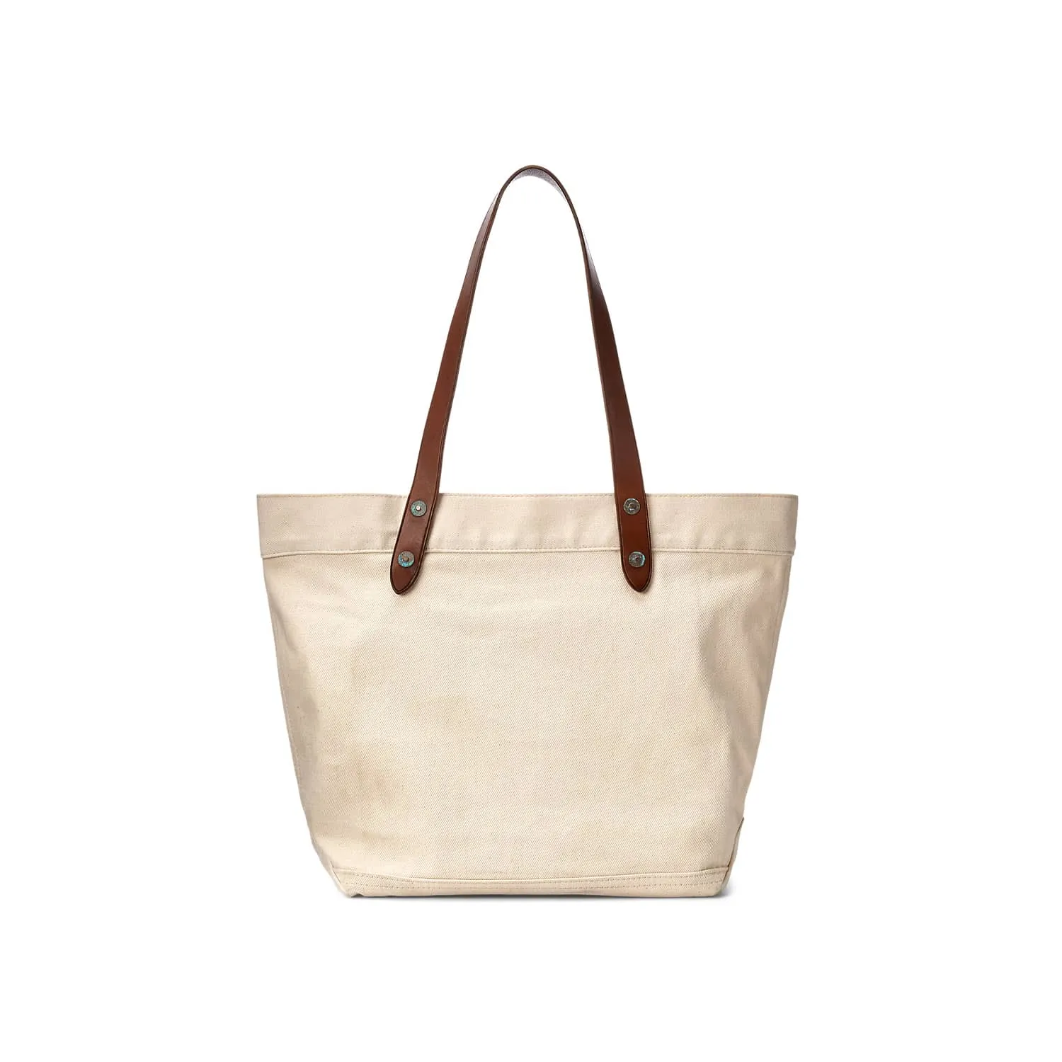 Leather-Trim Twill Tote Greige FINAL SALE