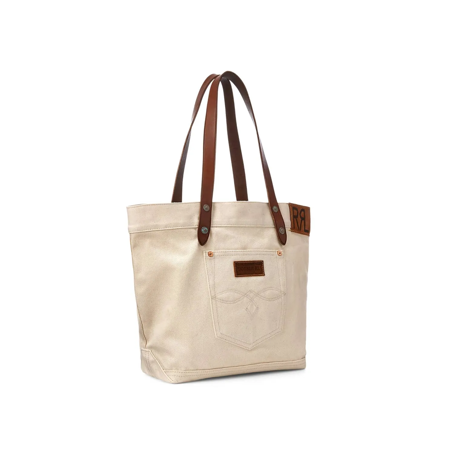 Leather-Trim Twill Tote Greige FINAL SALE